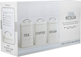 KitchenCraft Living Nostalgia set de 3 borcane de depozitare pentru ceai, zahăr și cafea, în cutie cadou, oțel, Antique Cream , 11 cm x 11 cm x 17 cm, Vintage Blue Cutii depozitare alimente Naty Shop