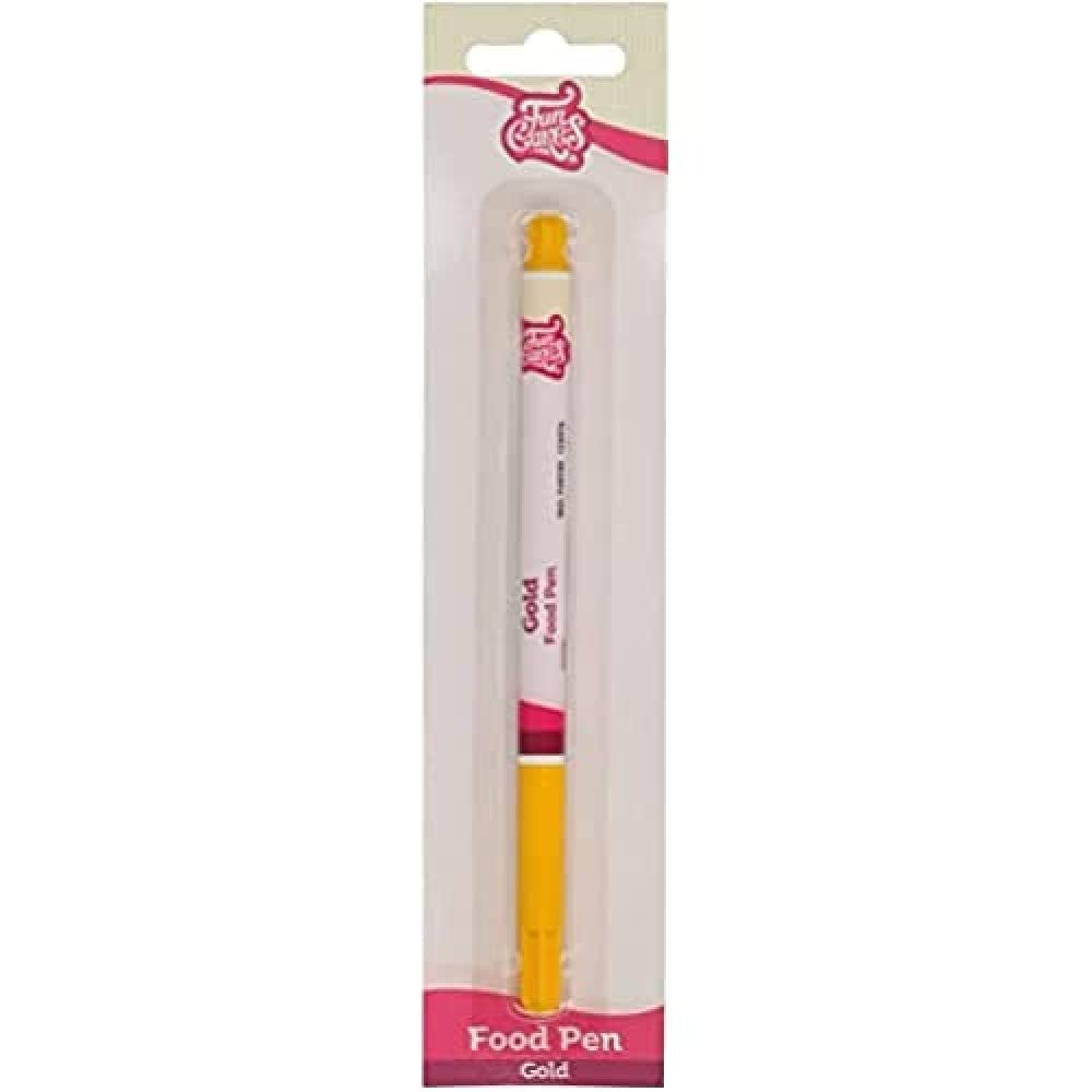 Funcakes Food Pen Gold: Pixuri colorante alimentare, vârf flexibil pentru linii groase și subțiri, pix comestibil pentru fursecuri, prăjituri, fondant și multe altele, ideal pentru personalizare, certificat Halal