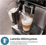 Espressor automat PHILIPS seria 3300 - 6 băuturi, ecran tactil color modern, sistem de preparare a laptelui LatteGo, SilentBrew, râșniță 100% ceramică, filtru AquaClean. Crom negru (EP3347/90)