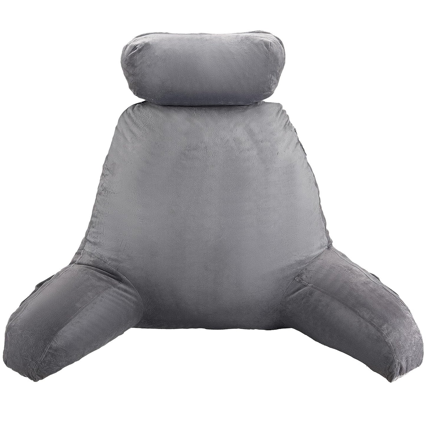 Pernă de citit VEVOR, pernă de pat (mare) cu tetieră detașabilă, pernă pentru spate cu 3 buzunare și material textil lavabil din catifea scurtă și spumă cu memorie mărunțită, lateral cu mâner, pentru vizionarea la televizor, citit, jucat