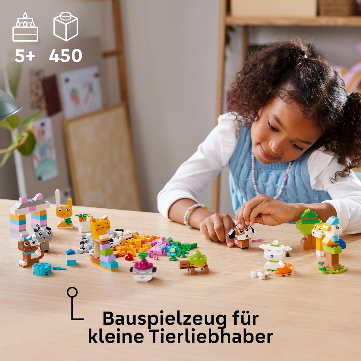 LEGO Classic Creative Animals, cutie cu cărămizi colorate, construiește figurine de animale din cărămizi precum câine, pisică, iepure, hamster și pasăre, jucărie de construcție pentru băieți și fete de la 5 ani 11034 Seturi de constructie Besuche den LEGO-Store