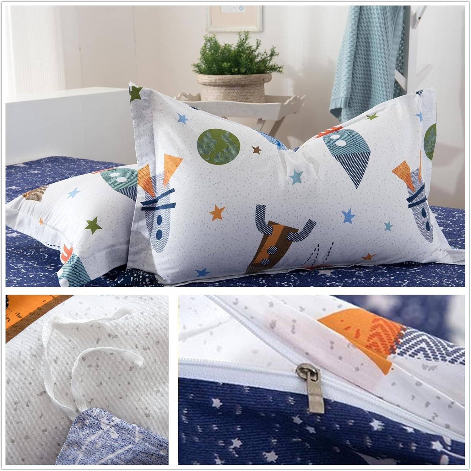 Lenjerie de pat pentru copii, rachete si planete, design reversibil, bumbac Lenjerie de pat - copii Naty Shop