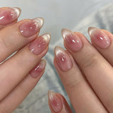 Mouyouglow Unghii False Magnetice Scurte, Roz Migdala Roșu Gradient Sclipici Cat Eye cu Lipici, Unghii Artificiale Roz Roșu Ombre Sclipici Fototerapie Pentru Femei și Fete