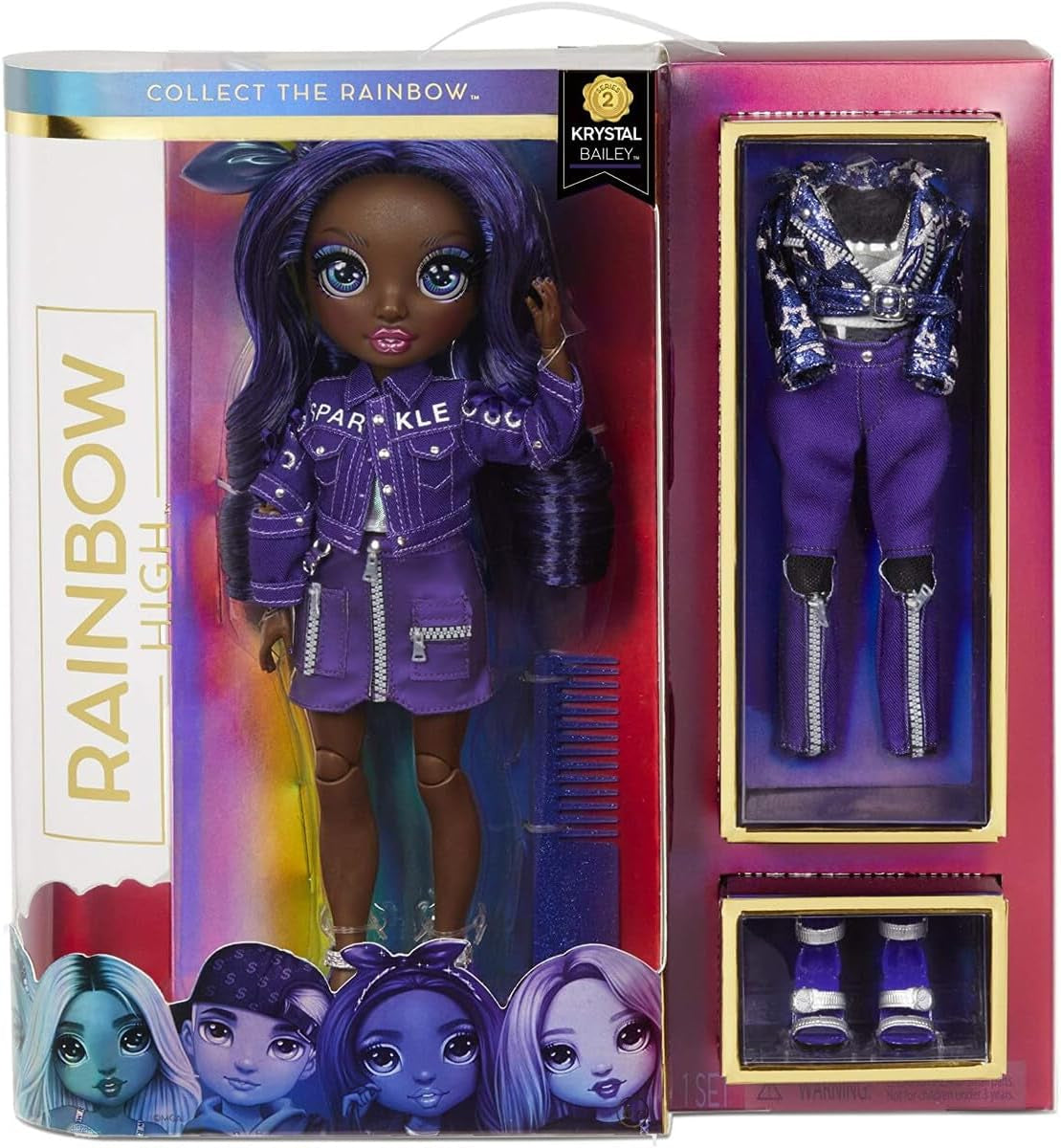 Păpușa Rainbow High Fashion - Kristal Bailey - Păpușa Indigo cu 2 ținute de lux - Include accesorii și suport pentru păpuși Seria 2 - Cadou excelent pentru copii și colecționari cu vârsta de 6 ani și peste