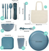 Set de veselă de camping cu 53 de piese pentru 4 persoane, veselă de camping indestructibilă pentru 4 persoane, set de veselă din plastic ușor cu geantă de transport, farfurii și boluri stivuibile, veselă de picnic pentru grătar și grădină