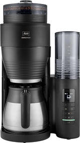 Melitta AromaFresh Therm Pro X – Espressor cu filtru, râșniță integrată, rezervor de apă detașabil, carafă termică din oțel inoxidabil și funcție de temporizator, pentru până la 8 cești de cafea, negru/argintiu