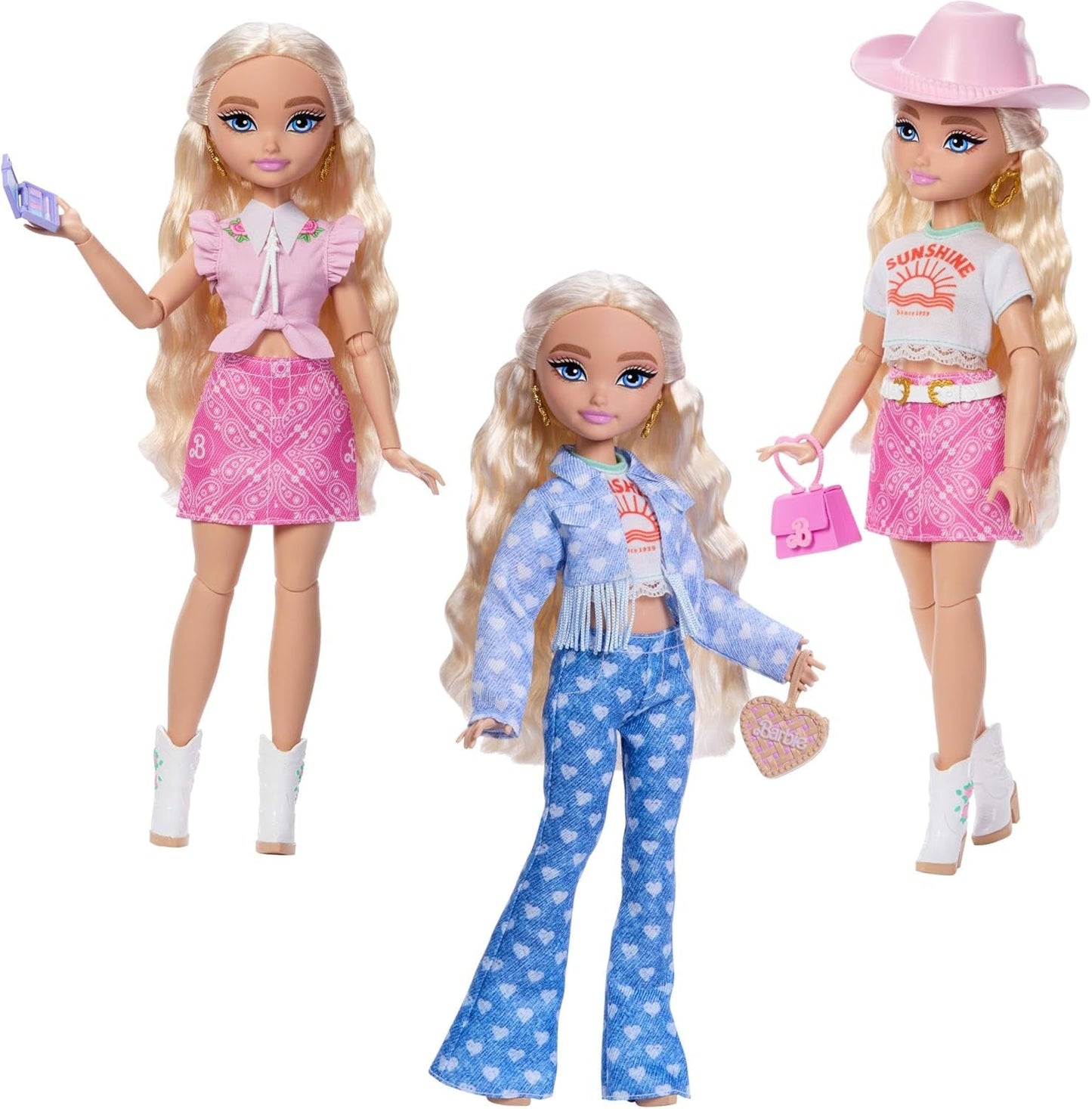 Set Barbie Dream Besties Festival Looks, cu păpușă Barbie Malibu cu păr lung și blond pentru coafare și peste 10 haine și accesorii detașabile, JGH87
