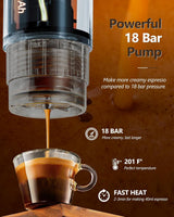 Espressor auto CONQUECO 12V: Espressor portabil cu baterie pentru camping și călătorii - Încălzire rapidă în 2,5 minute - 8 cești de espresso cu o singură încărcare