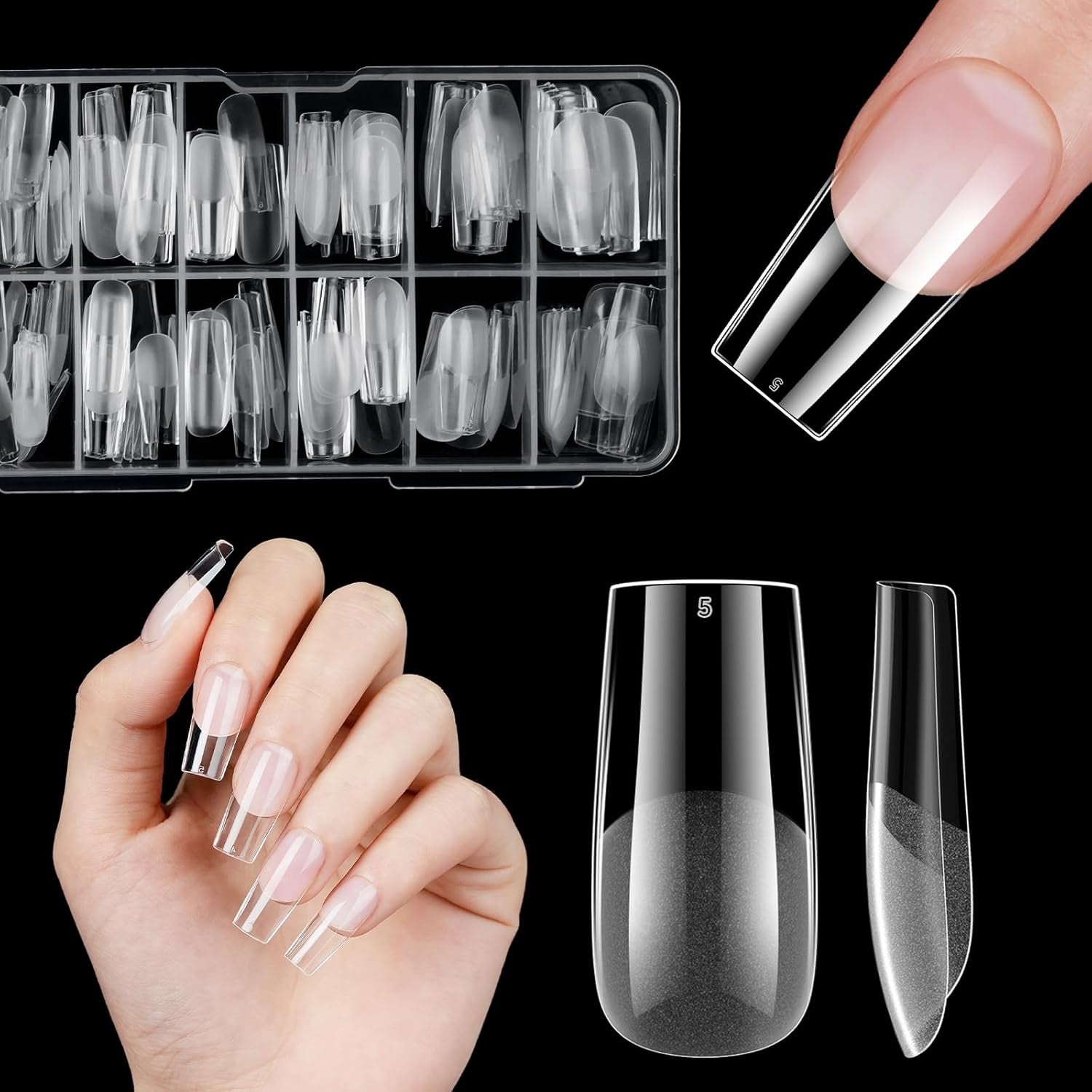 Unghii false scurte, model balerină, 120 bucăți, pentru lipire, 12 dimensiuni, unghii artificiale scurte, gel moale, acoperire completă, vârfuri de unghii pentru unghii cu gel scurte, S