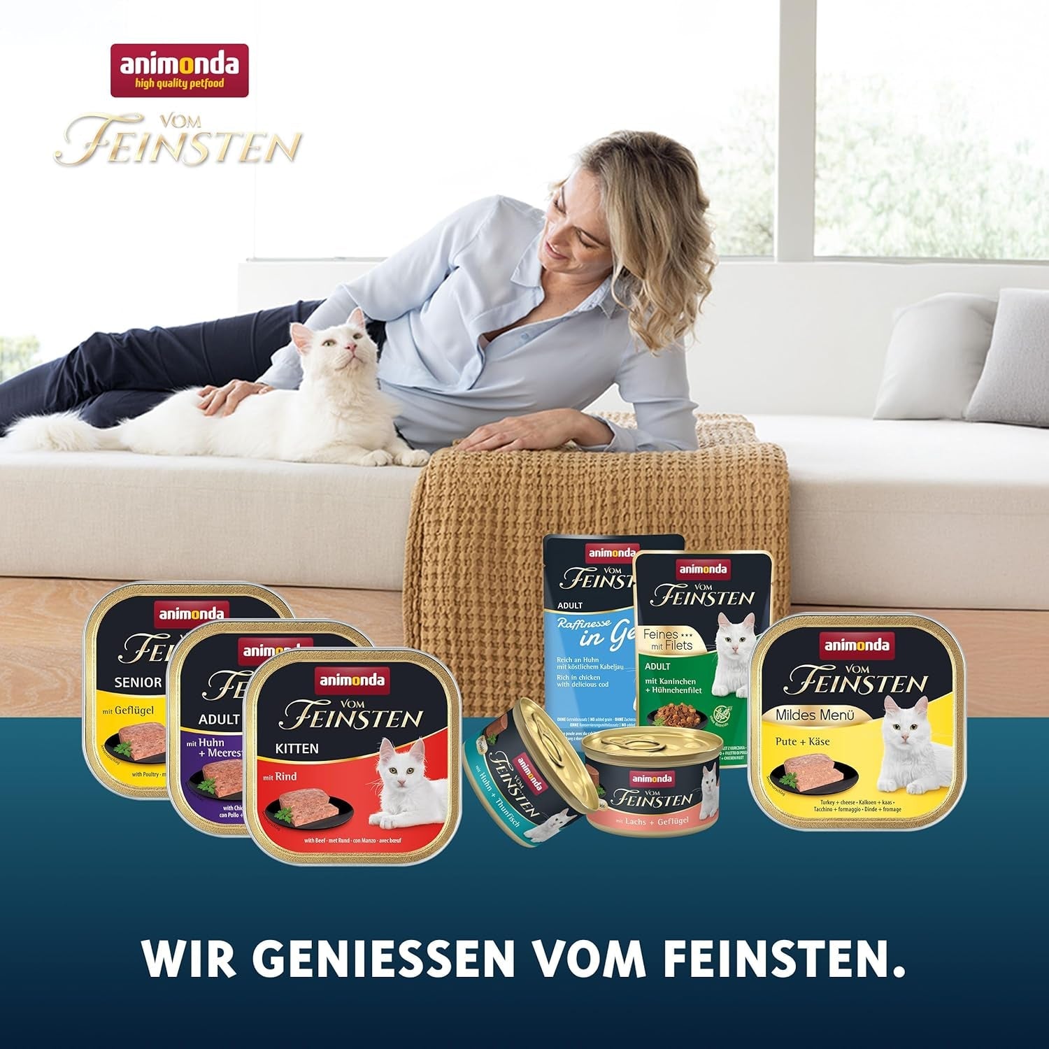 animonda Vom Feinsten Adult Fish & Meat Variety (32 x 100 g), hrană umedă pentru pisici adulte, hrană pentru pisici fără cereale și fără zahăr, pateuri fine în bucăți