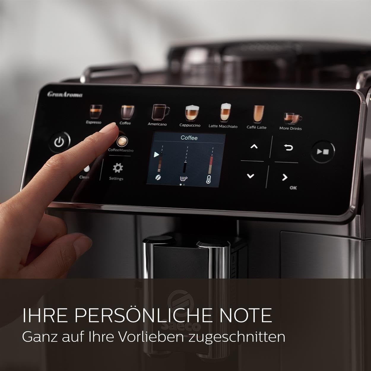 Espressor automat Saeco GranAroma – 14 specialități de cafea, afișaj color intuitiv, 4 profiluri de utilizator, râșniță ceramică, 1500 wați (SM6580/10)