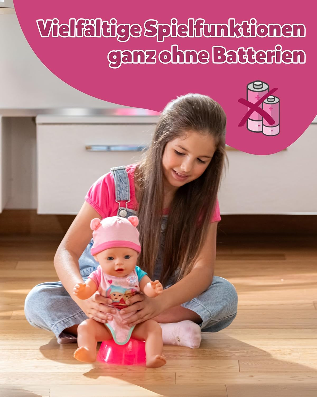 BABY Born Emma - păpușă bebeluș 43 cm - 10 funcții, inclusiv accesorii și saltea - Funcționează complet fără baterii - Potrivită pentru copii cu vârsta de 3 ani și peste
