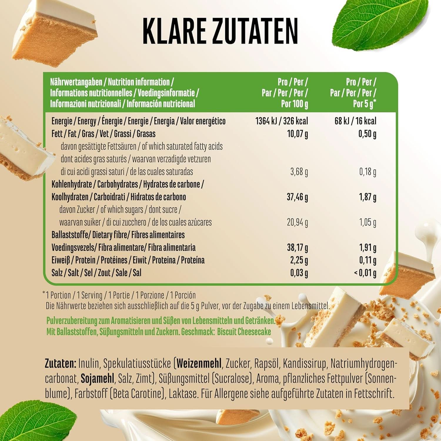 Pudră cu aromă Biscuit Chessecake cu foarte multe bucăți - 250 grame Arome Naty Shop