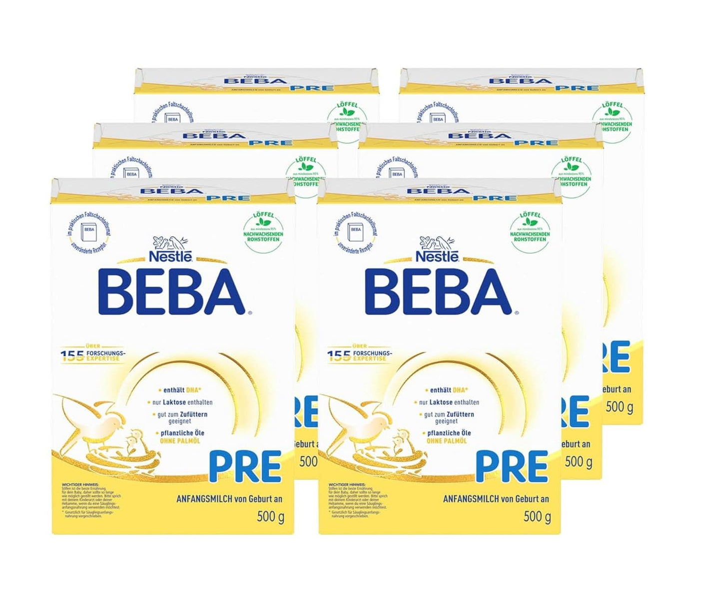 BEBA PRE Lapte inițial de la naștere, hrană pentru copii cu DHA, doar lactoză, fără ulei de palmier, pachet 3 (3 x 800 g) Naty Shop PRE, set 6 x 500 grame 6 x 500 grame