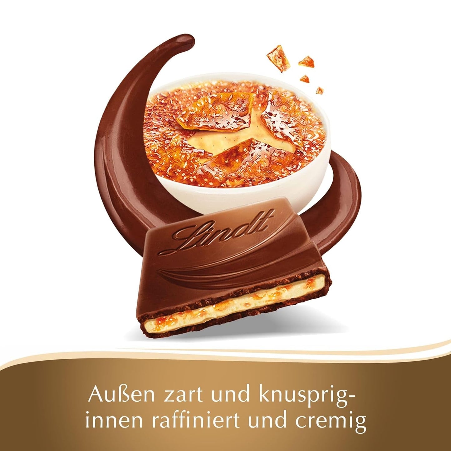 Baton Crème Brûlée Lindt Chocolate Creation | Umplutură Crème Brûlée cu caramel crocant, acoperită cu cea mai fină ciocolată cu lapte | Baton de ciocolată | Cadou de ciocolată, 150g