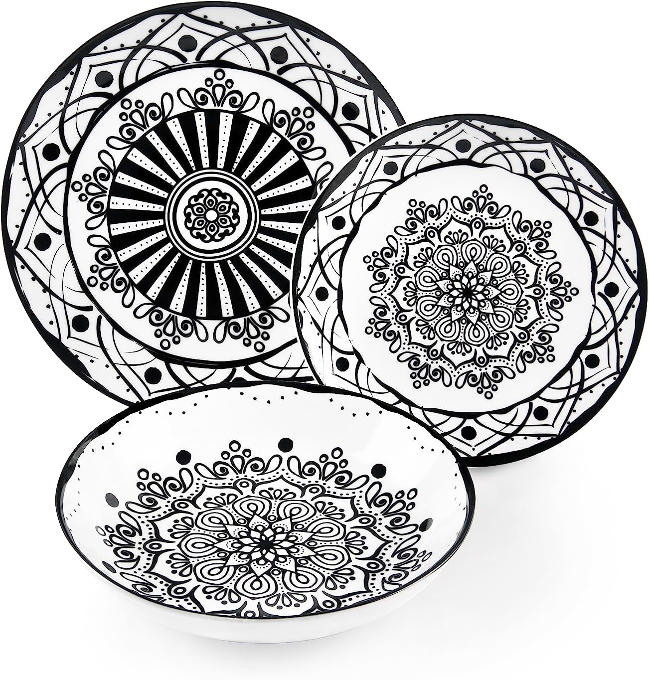 Excelsa Boheme Noir Teller-Set, 18-teilig, Porzellan, Schwarz