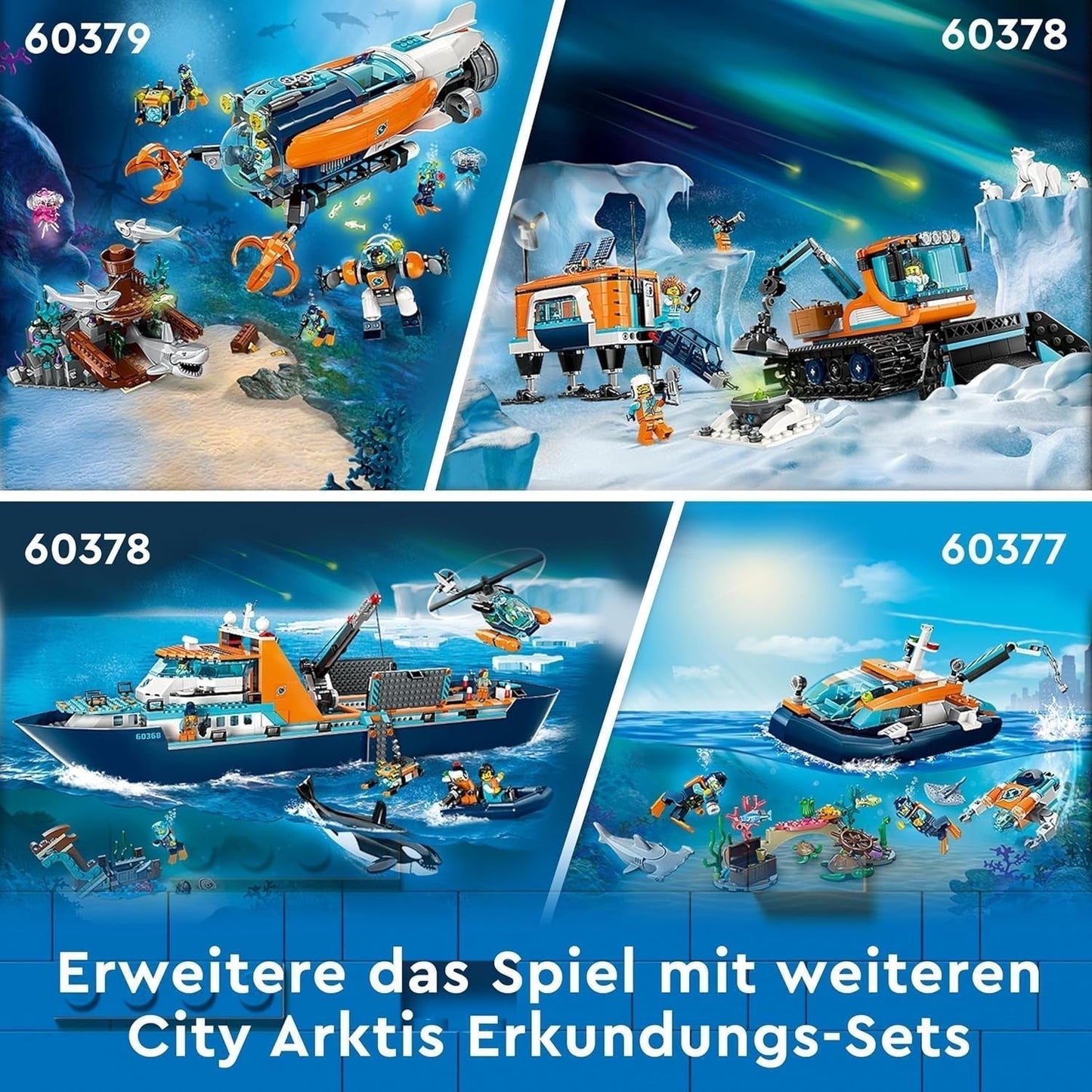 LEGO City Arctic Research Ship, barcă mare de jucărie plutitoare cu elicopter, barcă pneumatică, submarin Rov, epavă vikingă, 7 minifigurine și figură Orca, cadou pentru copii cu vârsta de 7+ 60368 Seturi de constructie Besuche den LEGO-Store
