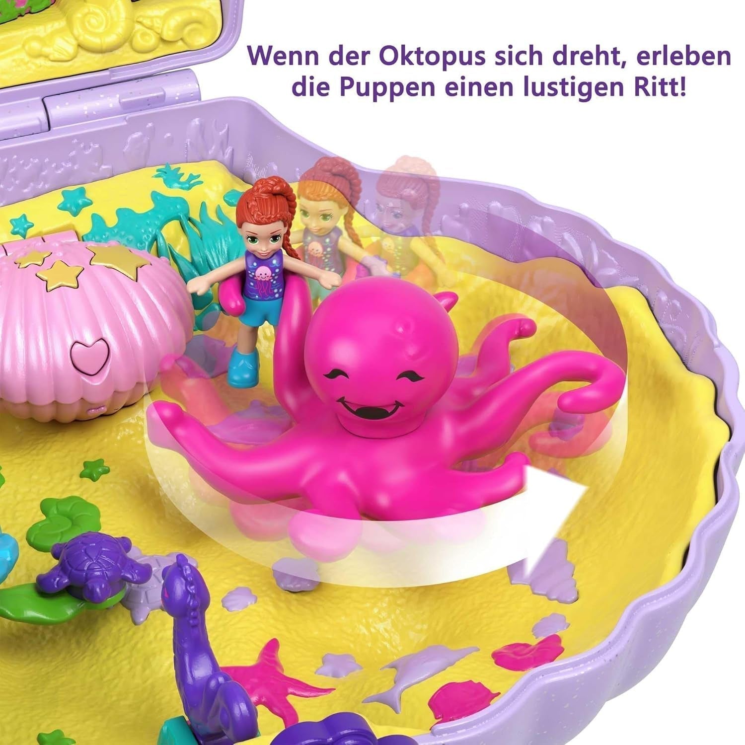 Sicriu Polly Pocket, sac de cochilie pentru înfășurat în jurul temei subacvatice, cu 2 păpuși și 1 submarin, jucărie sirenă Polly Pocket, jucărie de la 4 ani, GNH11 Papusi Naty Shop