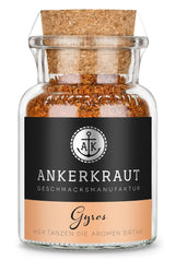 Ankerkraut Gyros, Gewürzmischung für Gyros, egal ob aus der Pfanne oder vom Grill, mit Zwiebel, Knoblauch, Majoran, Cumin, Piment und mehr, 80 g im Korkenglas