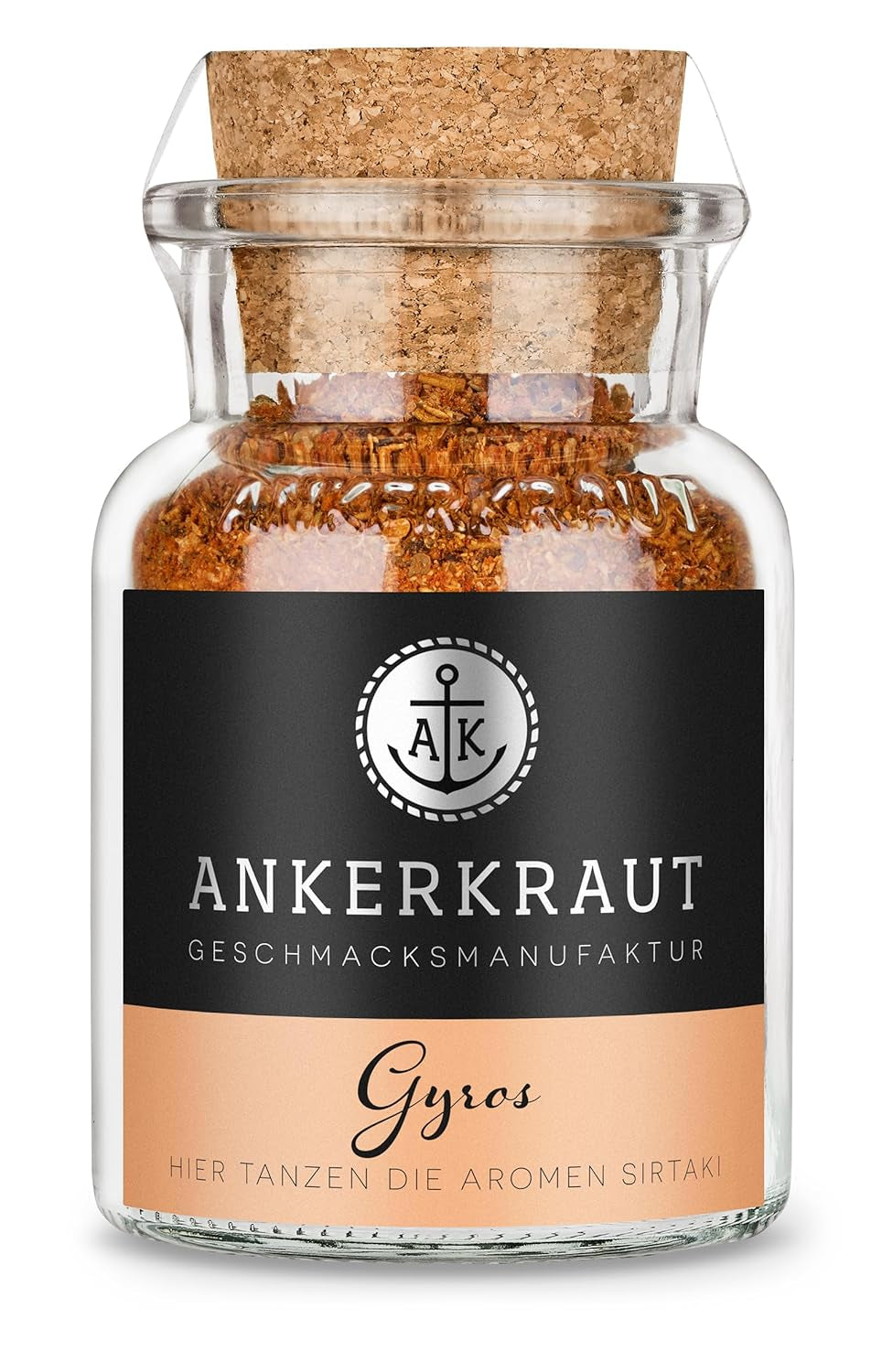 Ankerkraut Gyros, Gewürzmischung für Gyros, egal ob aus der Pfanne oder vom Grill, mit Zwiebel, Knoblauch, Majoran, Cumin, Piment und mehr, 80 g im Korkenglas