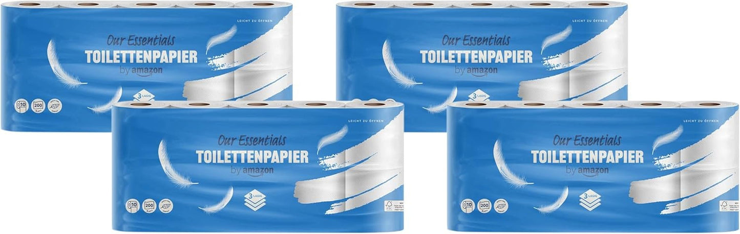 By Amazon Hârtie igienică, 3 straturi, 10 role (10 role, 1-pachet) 200 de foi per rolă, certificată Fsc
