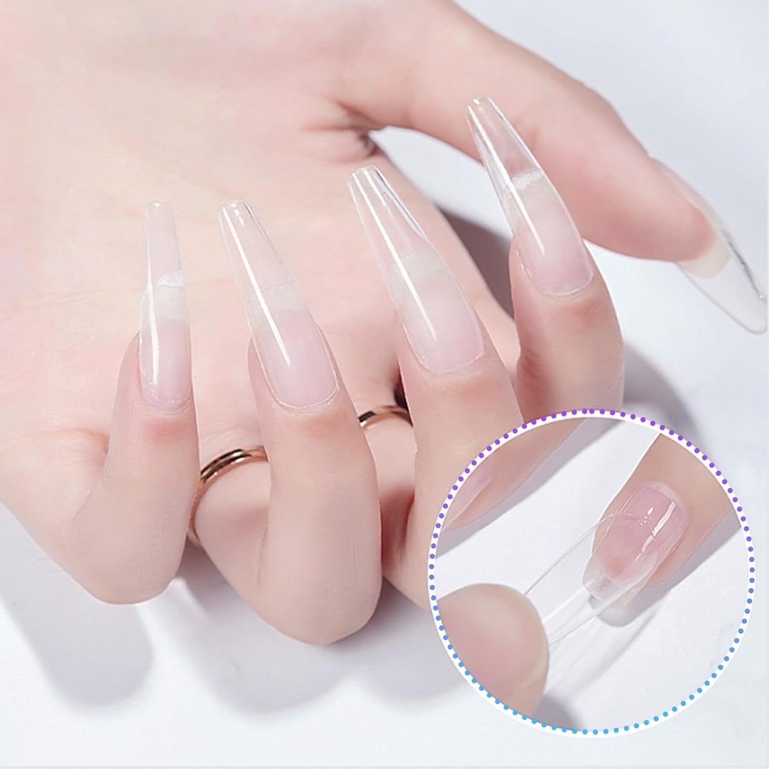 Unghii artificiale extra lungi și transparente, 240 bucăți unghii false, acoperire pe jumătate, unghii artificiale pătrate și drepte, extensii de unghii franceze pentru saloane de unghii și artă pentru unghii DIY