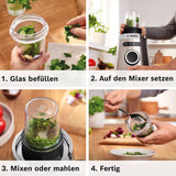 Bosch Standmixer Vitapower Serie 4 MMB6177S, Edelstahl-Klingen Made in Germany, 1,5L Thermosafe Glasbehälter, 0,6L To-Go-Flasche, Stopfer, Universalzerkleinerer, 30,000 U/Min, 1200 W, Silber Bucatarie Naty Shop