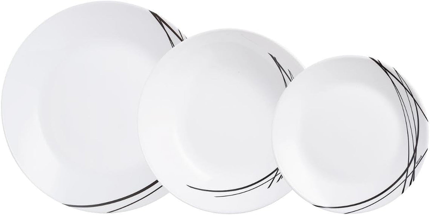 Set de veselă din sticlă opal, extra robust, pentru 6 persoane, fără BPA, 18 piese