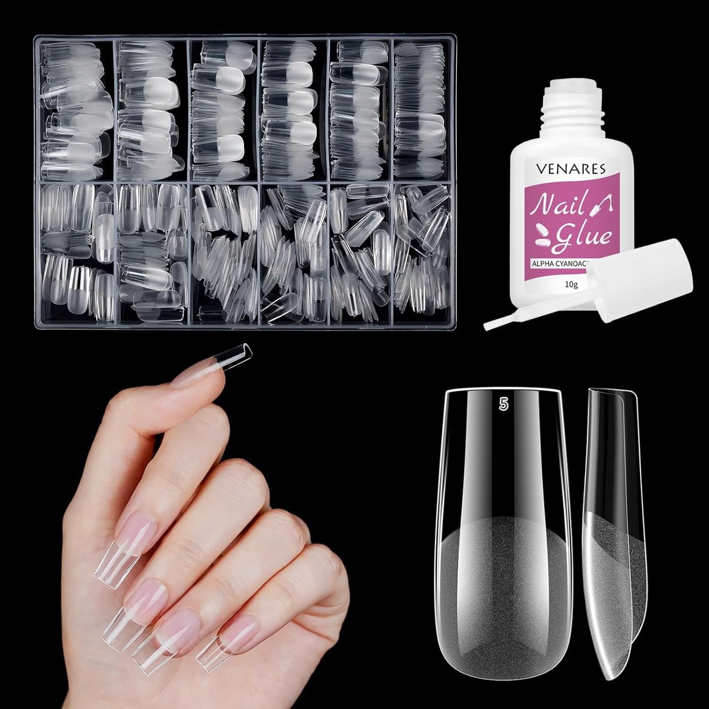 Unghii false scurte, model balerină, 500 bucăți, pentru lipire, 12 dimensiuni, unghii artificiale, scurte, cu gel moale, acoperire completă, vârfuri de unghii pentru unghii cu gel, scurte, S