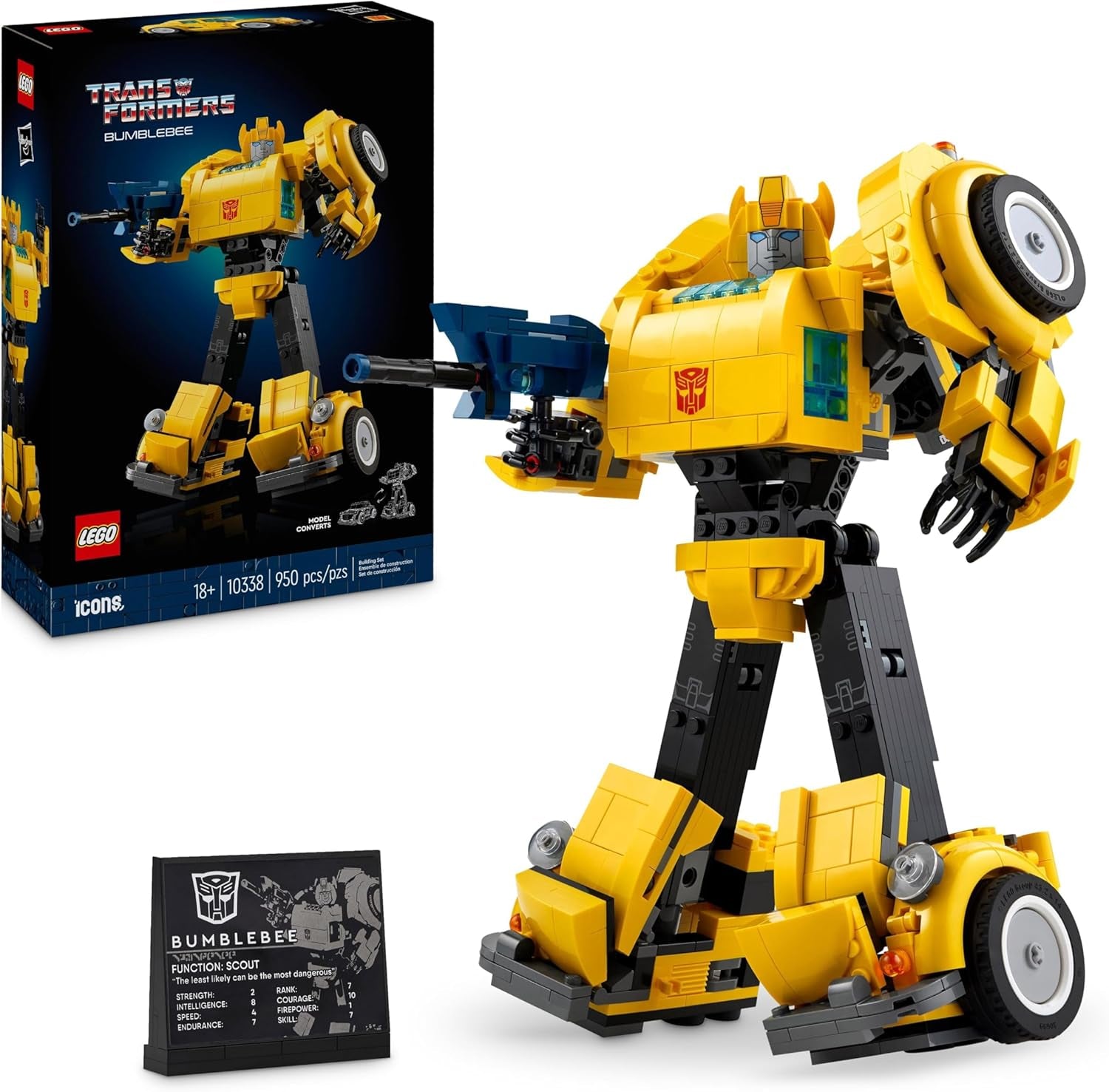 LEGO Icons Transformers Bumblebee, Figurină de acțiune robot pentru adulți de colecționat, Set de construcție pentru film pentru fanii science fiction, Poate fi transformat într-o mașină, Jucărie de aventură 10338 Seturi de constructie Besuche den LEGO-Store Titlu implicit