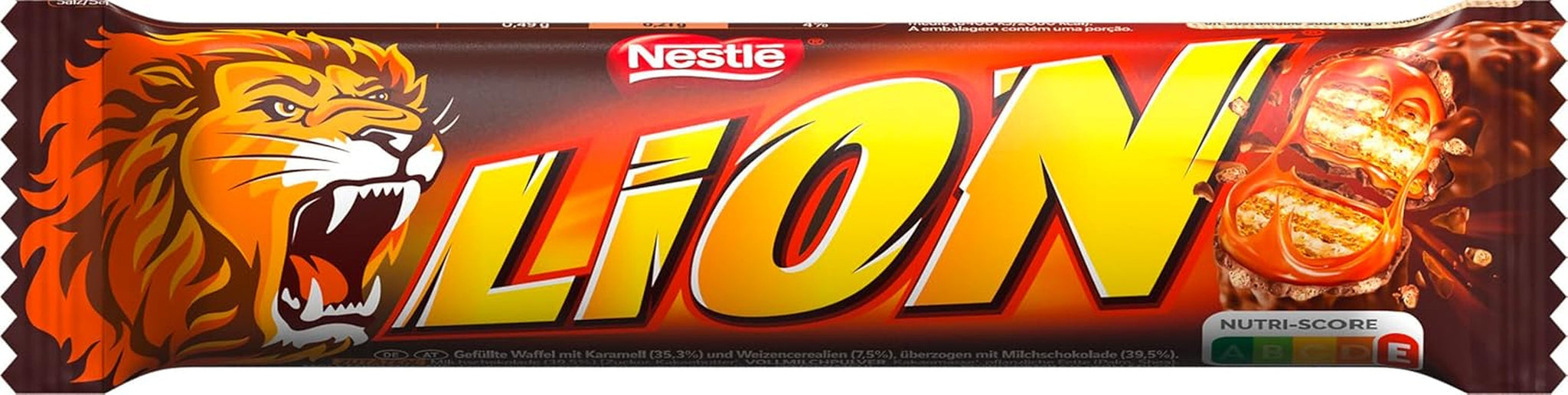 NESTLÉ LION Choco, baton crocant de ciocolată cu umplutură de caramel și napolitană crocantă, pachet de 24 (24 x 42g)