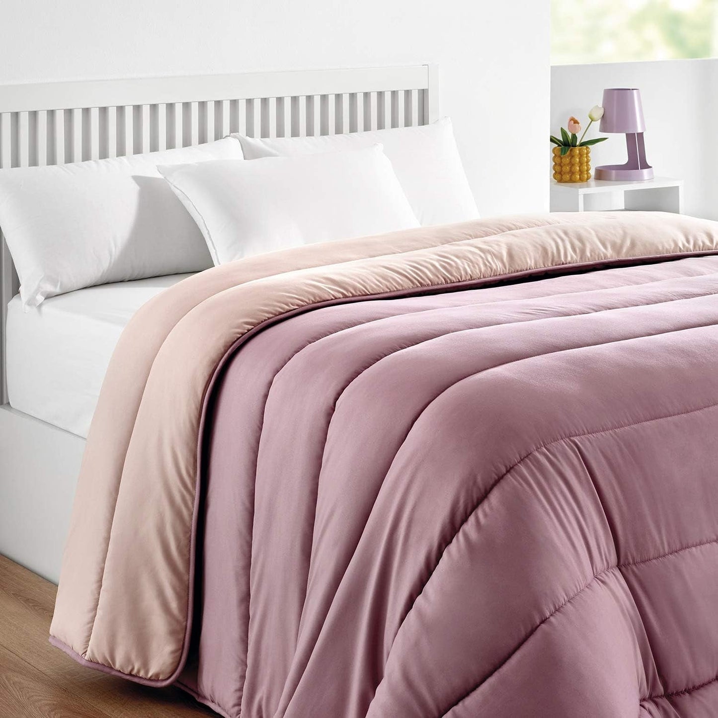 Pikolin Home - Plapumă reversibilă 300 G - Umplutură nordică bicoloră - Pentru pat 90 - Umplută cu pene, caldă, respirabilă, Gri deschis/gri natural, 150 X 220 Cm Plapumi si pilote Naty Shop