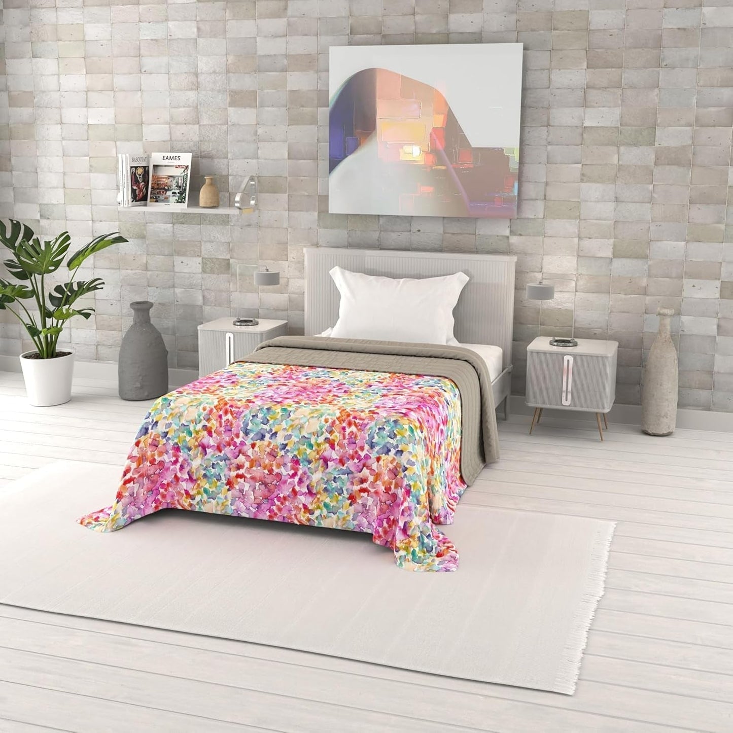 Cuvertură de vară imprimată Fantasy, umplutură din poliester, Petali, 260X270Cm Plapumi si pilote Naty Shop Primăvara 220X270Cm