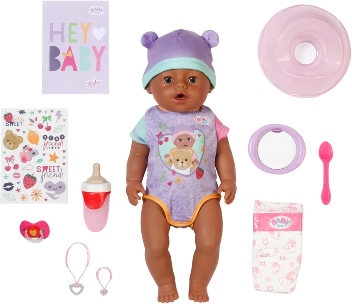 BABY Born Eva - păpușă bebeluș 43 cm - 10 funcții, inclusiv accesorii și saltea - Funcționează complet fără baterii - Potrivită pentru copii cu vârsta de 3 ani și peste