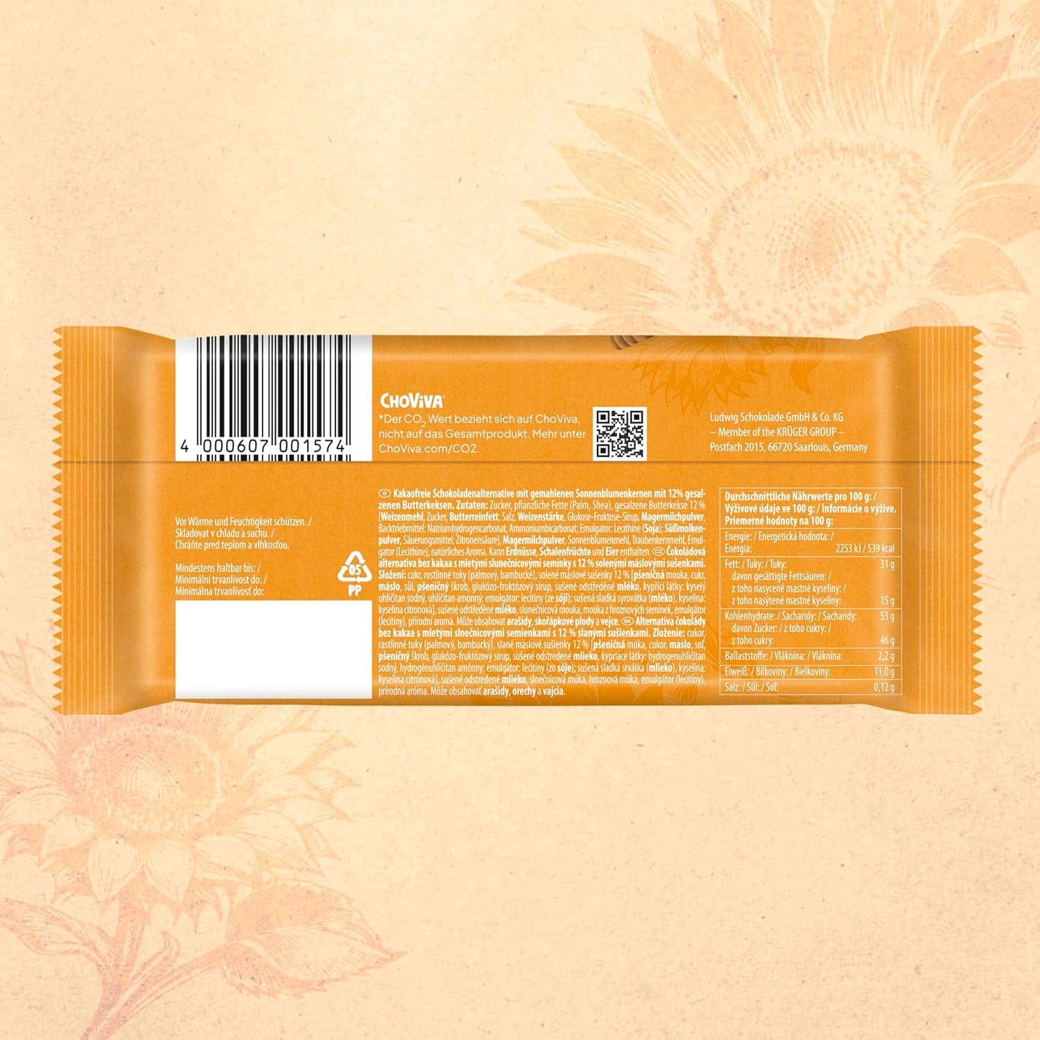 Biscuite cu unt sărat și ChoViva, baton de 80g, făcute din alternativă la ciocolată cu semințe de floarea-soarelui