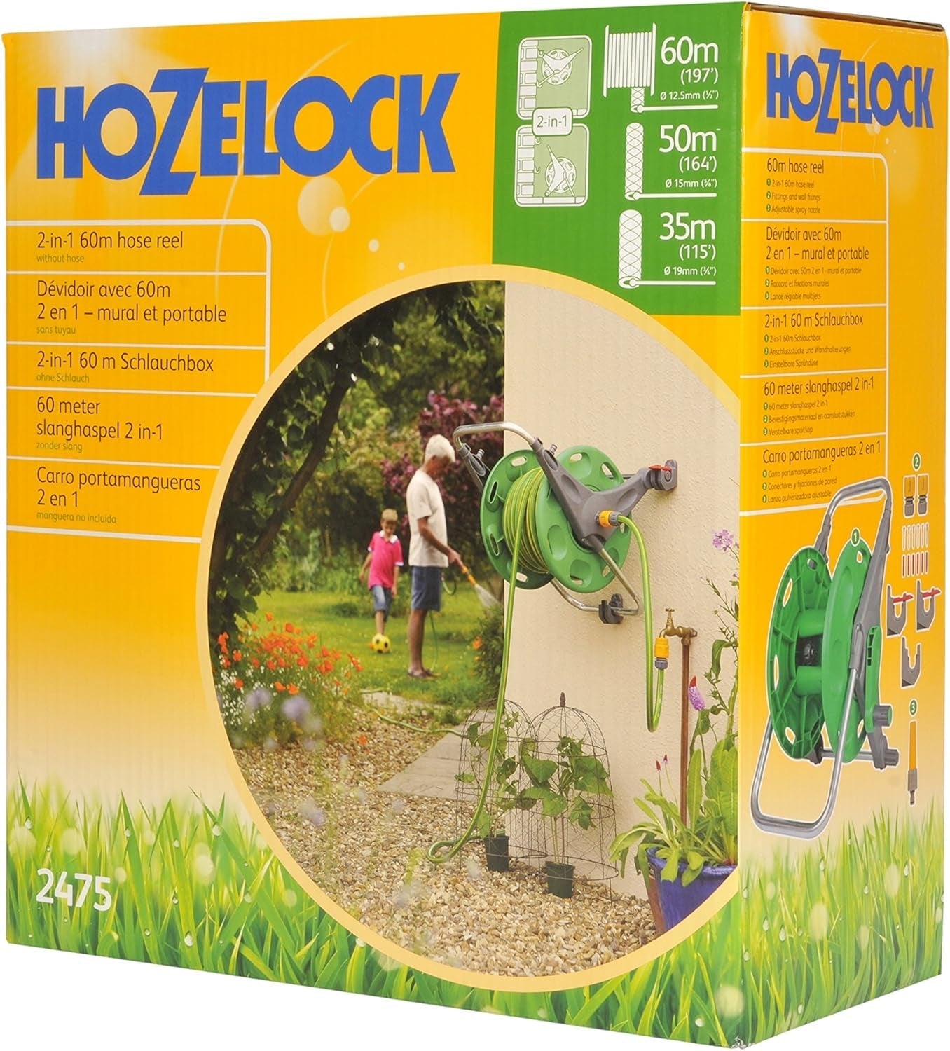 HOZELOCK - Rolă de furtun 2 în 1 (linia de asistență nu este inclusă) 60 m: Independentă sau montată pe perete, ușor de transportat, dar robustă și durabilă. Utilizare flexibilă în grădină [2475R0000]