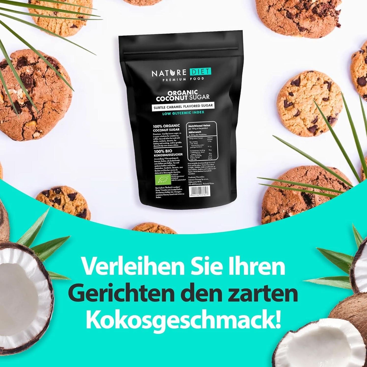 Zahăr organic din nucă de cocos, aroma de caramel, 1,5 Kg Indulcitori Naty Shop