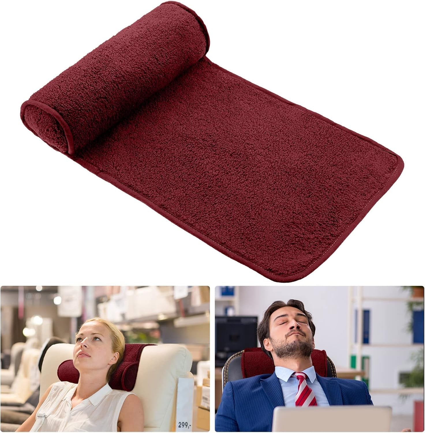 Pernă de gât pentru șezlong, pernă pentru cap, pernă reglabilă din pluș, rolă pentru gât, antiderapantă, fleece, canapea, pernă de susținere a gâtului și capului pentru călătorii, acasă, șezlong, canapea, fotoliu (negru)