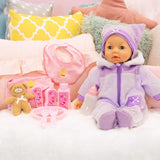 Bayer Design 94694AG 94694AA, Păpușă funcțională, Păpușă interactivă Piccolina Magic Eyes, mișcă gura, clipește și închide ochii, vorbitoare, violet, 46 cm