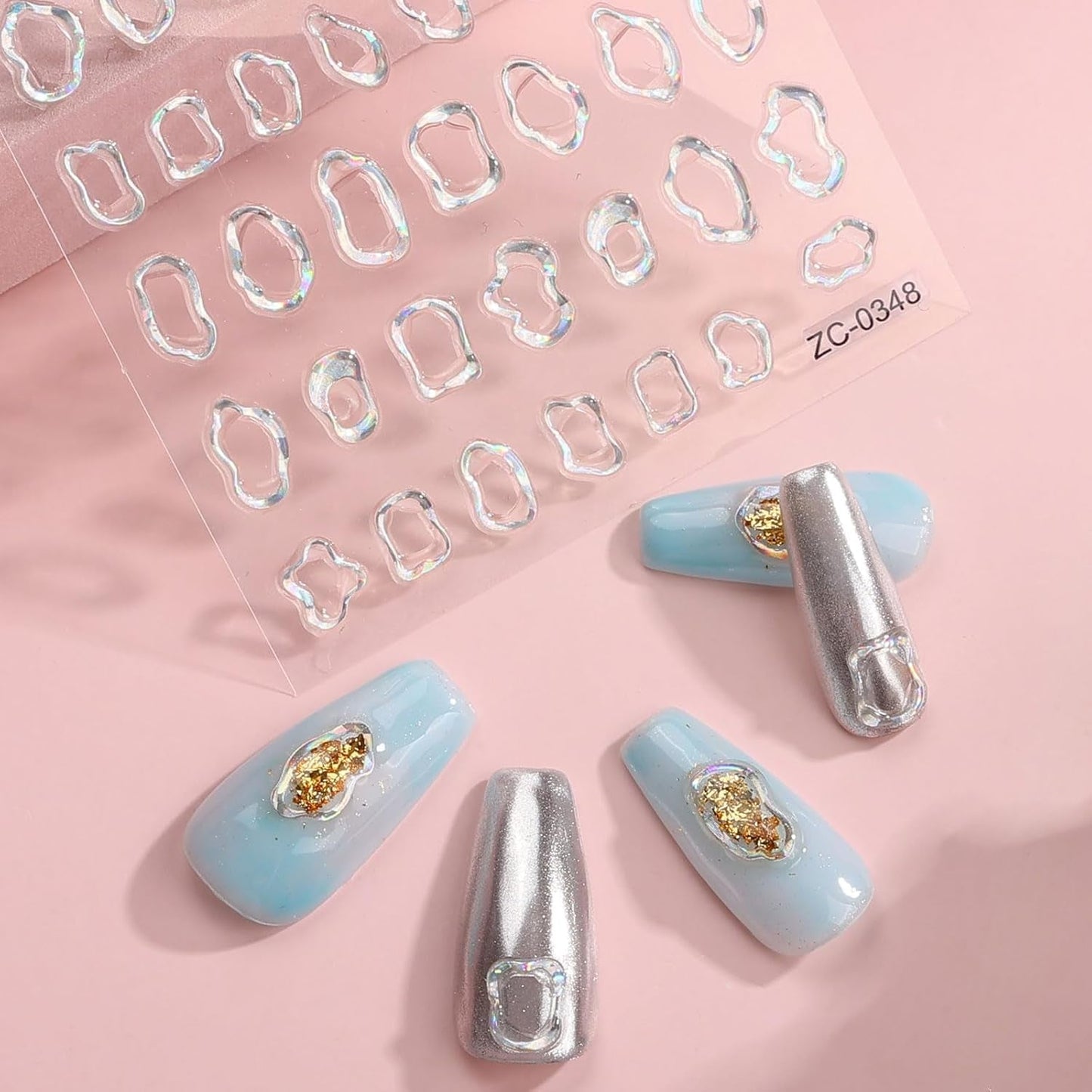 JMEOWIO 6 Blatt 3D Nagelsticker Goldene Unregelmäßige Geometrische Nail Art Sticker Selbstklebend Nagelaufkleber 5D Stereoskopisch Dekoration Nageldesign Zubehör