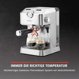 Caso Espresso Gourmet - Espressor portafiltru din oțel inoxidabil, pompă Ulka puternică de 19 bari, cu spumator de lapte, pentru cafea măcinată sau capsule de cafea ESE, pentru 2 cești, cu încălzitor de cești