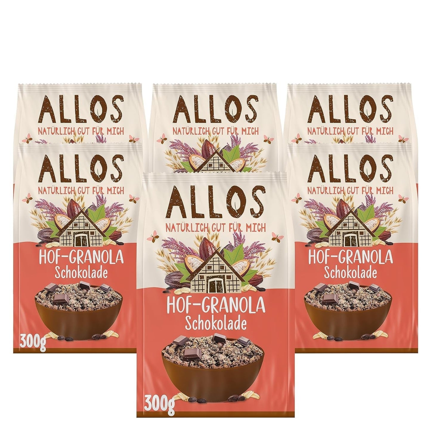 Allos Hof Granola cu fructe de pădure | Muesli organic | Muesli cu fructe de pădure | Muesli crocant | Cereale pentru micul dejun | Pachet de 6 (6 x 300g), 1 bucată (pachet de 6)