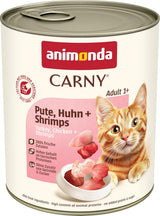 Animonda Carny hrană umedă pentru pisici curcan + pui + creveți (6 x 800g), hrană umedă fără cereale, fără zahăr, cu ingrediente proaspete din carne