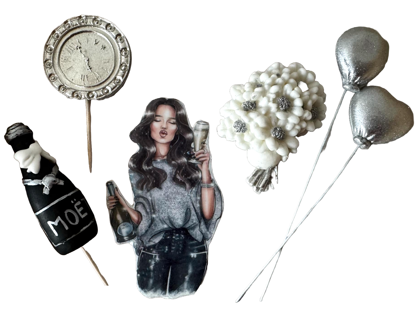 Set 6 decoratiuni comestibile din pasta de zahar, Beautiful Lady, Party Decoratiuni din Pasta de Zahar Naty Shop