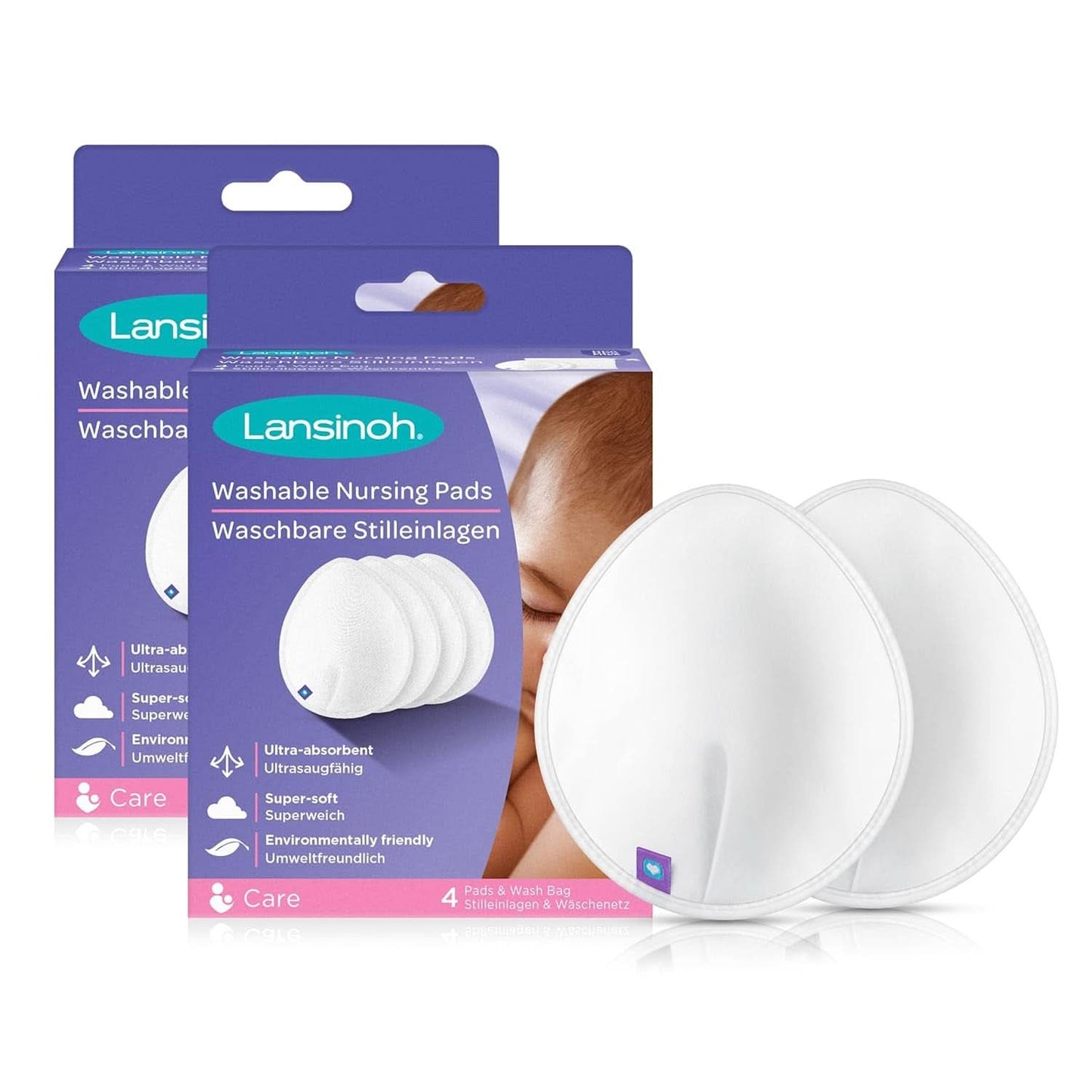 Tampoane de alăptat lavabile Lansinoh - Pachet de 4, inclusiv plasă de rufe - Ultra absorbante, super moi și reutilizabile Accesorii Hrana si Alaptare Bebe Naty Shop Alb 4 bucăți (pachet de 2)