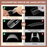Tipuri de unghii balerină pentru unghii cu gel, 216 bucăți, 12 mărimi, tipuri de unghii cu gel moale, acoperire completă, set pentru extensii de unghii, semi-mate, DIY, artă acasă