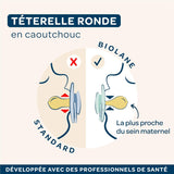 BIOLANE - Tetină rotundă - Suzetă extra subțire - 6+ luni - Verde bicolor - Tetină din cauciuc natural - Pentru dezvoltare orală - Moale și confortabilă