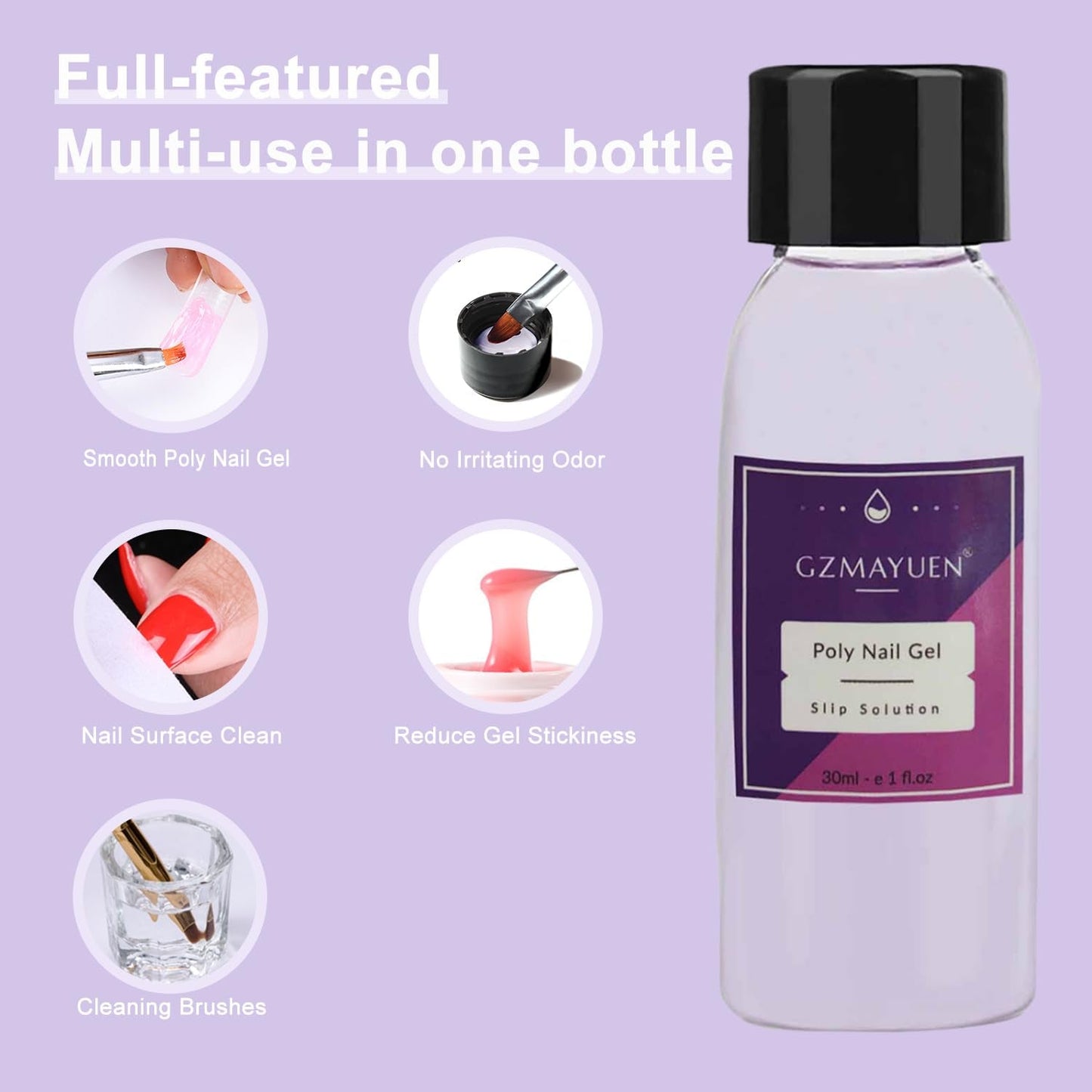 GZMAYUEN Soluție alunecătoare pentru unghii Poly Nail 30 ml * 2 Gel alunecător pentru extensii de unghii Poly Extension Gel Lichid - Soluție alunecătoare ușoară DIY cu pensulă