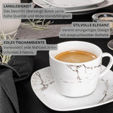 SÄNGER | Set de veselă combinat Bilgola din marmură, set de veselă cu 36 de piese pentru 6 persoane, cu farfurii de cină, farfurii de desert, farfurii de sumă, boluri pentru cereale, farfurii de cafea și farfurioare din porțelan, pătrat | COLECȚIA PREMIUM