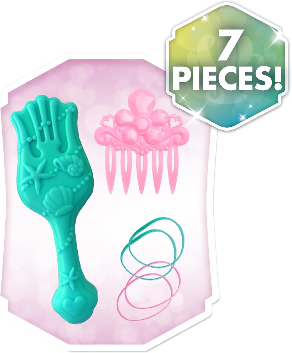 Cap de păr Ariel Just Play Disney Princess 20 cm cu accesorii, set de 7 piese, păr roșu, jucărie pentru copii de la 3 ani în sus